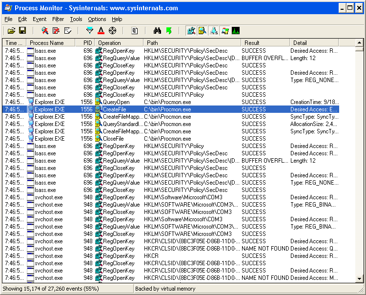 process monitor name not found regopenkey