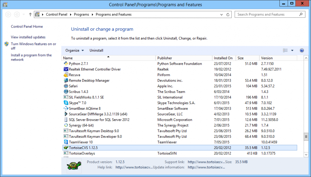 Uninstall Tortoise CVS